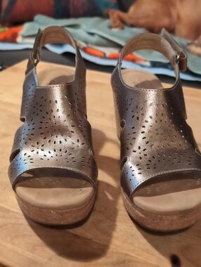 Clarks Metallic Gold Open-Toe Wedge Sandals